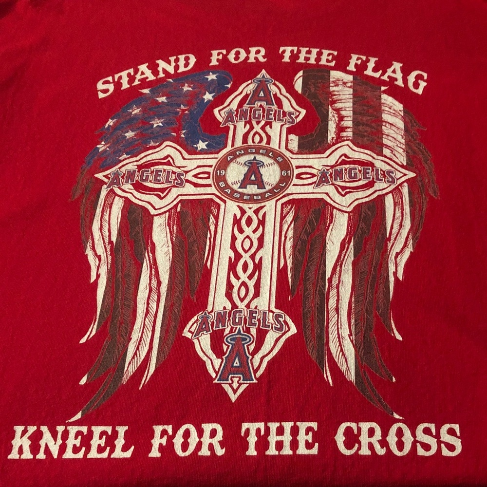 Angels Red Graphic Mens T-Shirt unlicensed tag less 100% preshrunk cotton